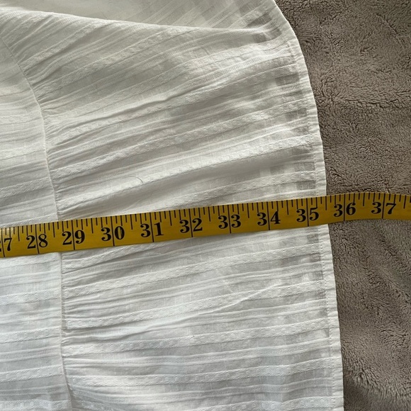 Loft 100% Cotton White Sleeveless Ruffle Pintriped Tiered 1/2 Button Up Dress S - Picture 10 of 10